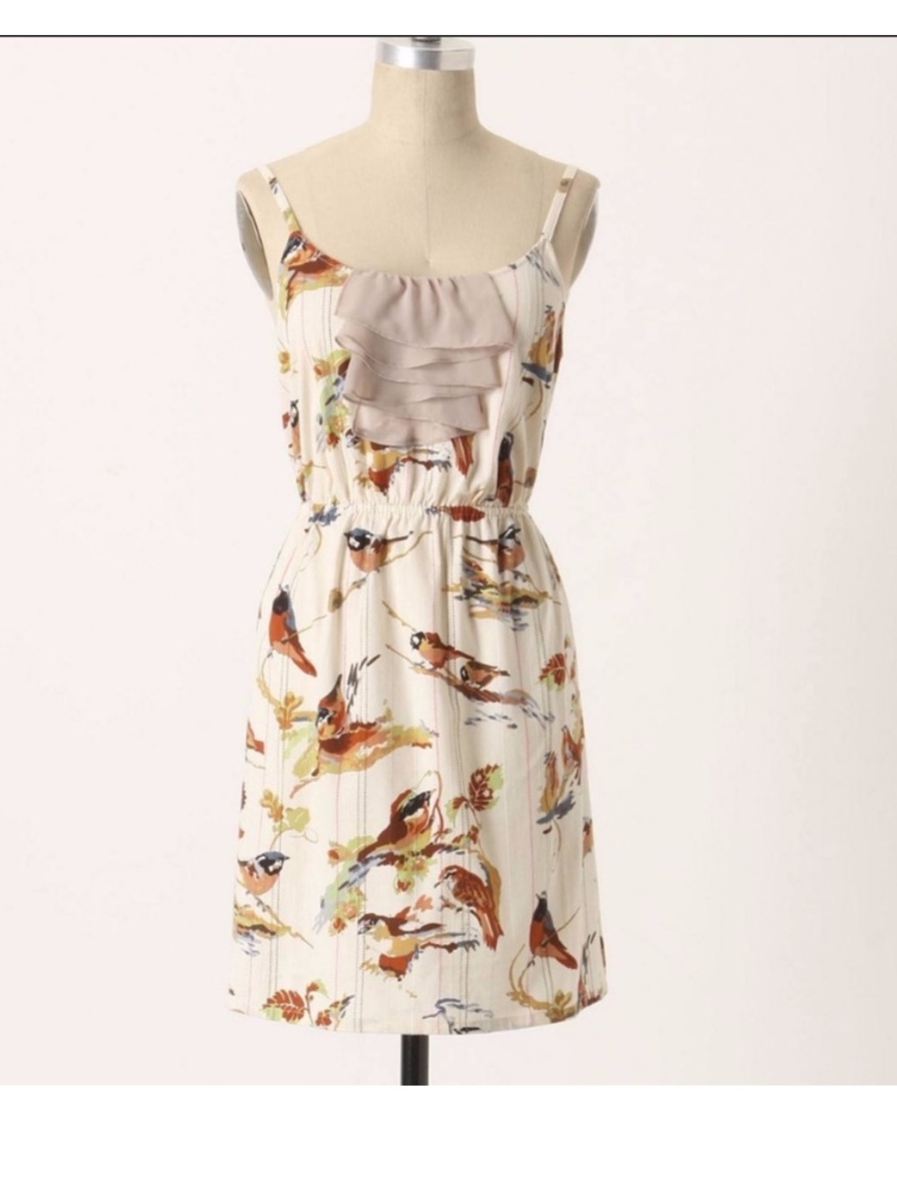 Anthropologie Eloise Bird Print Mini Length Boho Dress Size Small